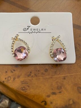 Pink Crystal Teardrop Earrings with Clear Accents